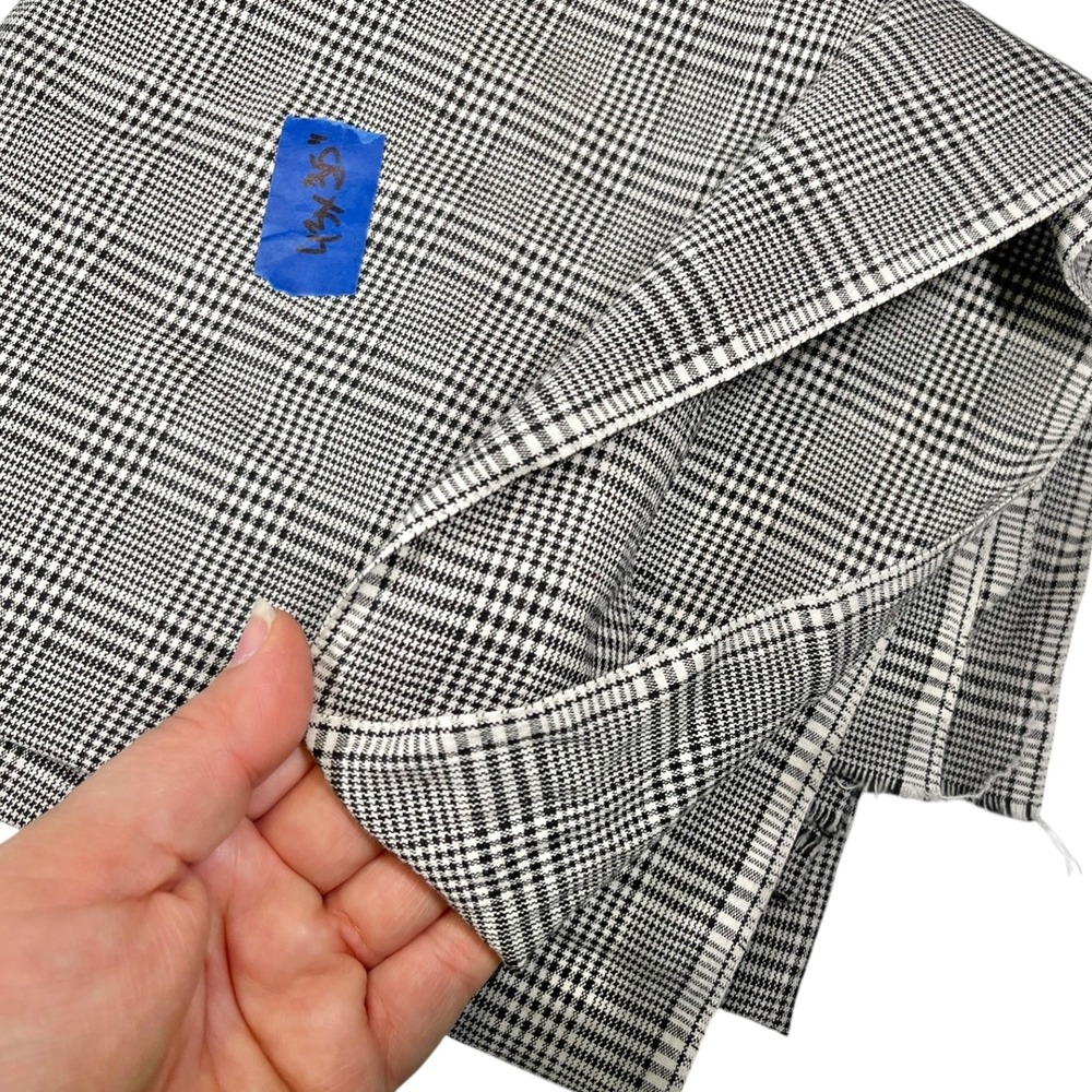 43x35 Black White Glen Plaid Fabric Remnant Woven Check Pattern Dark Academia